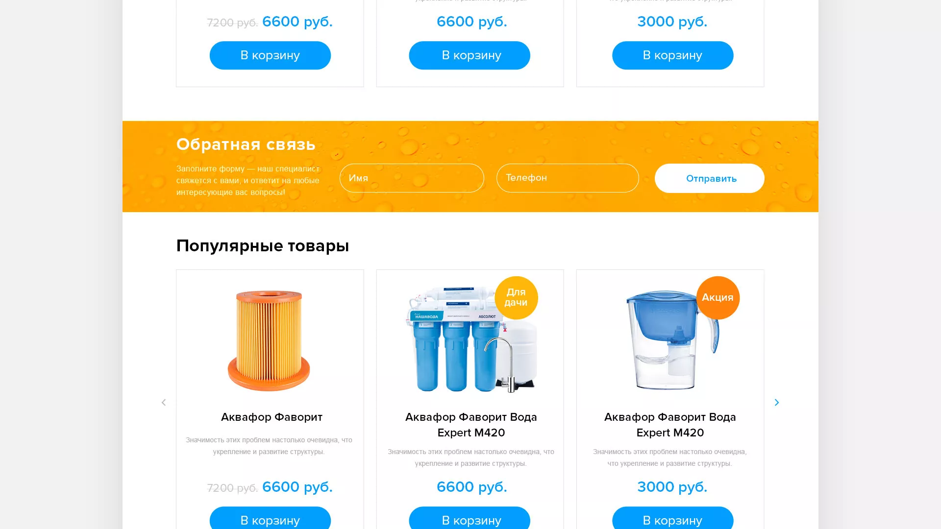 Создание интернет-магазина «Водолей» по продаже фильтров очистных сооружений в Холмске